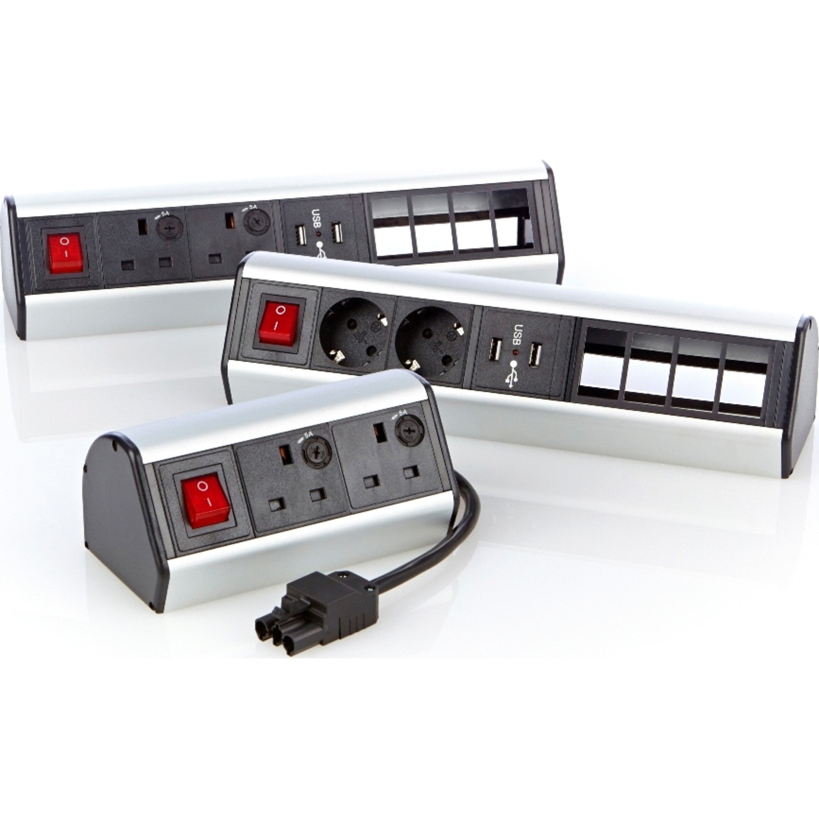 Bandeaux électriques de bureau Excel - 2 x Schuko 2 x Ports d'alimentation USB
