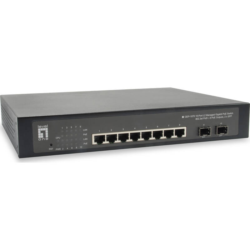 FGP-1031 10-Port Fast Ethernet PoE Switch, 2 x Uplink Gigabit RJ45, 8 PoE  Outputs, 120W PoE Power Budget - LevelOne