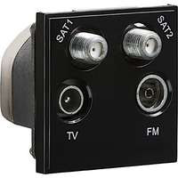 aura TV & Satellite Quadplex Euro Module Screw Terminal 2x Coax 2x F-Type Quadplex Shiny Black